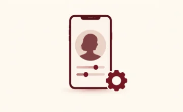 プロフィール写真と設定アイコンを表示したスマートフォンのイラスト