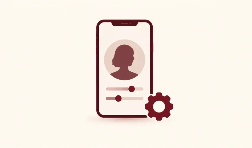 プロフィール写真と設定アイコンを表示したスマートフォンのイラスト